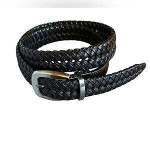 Men’s Reversible Belt Genuine Leather Brown Black Silver Buckle Waist 30-33.